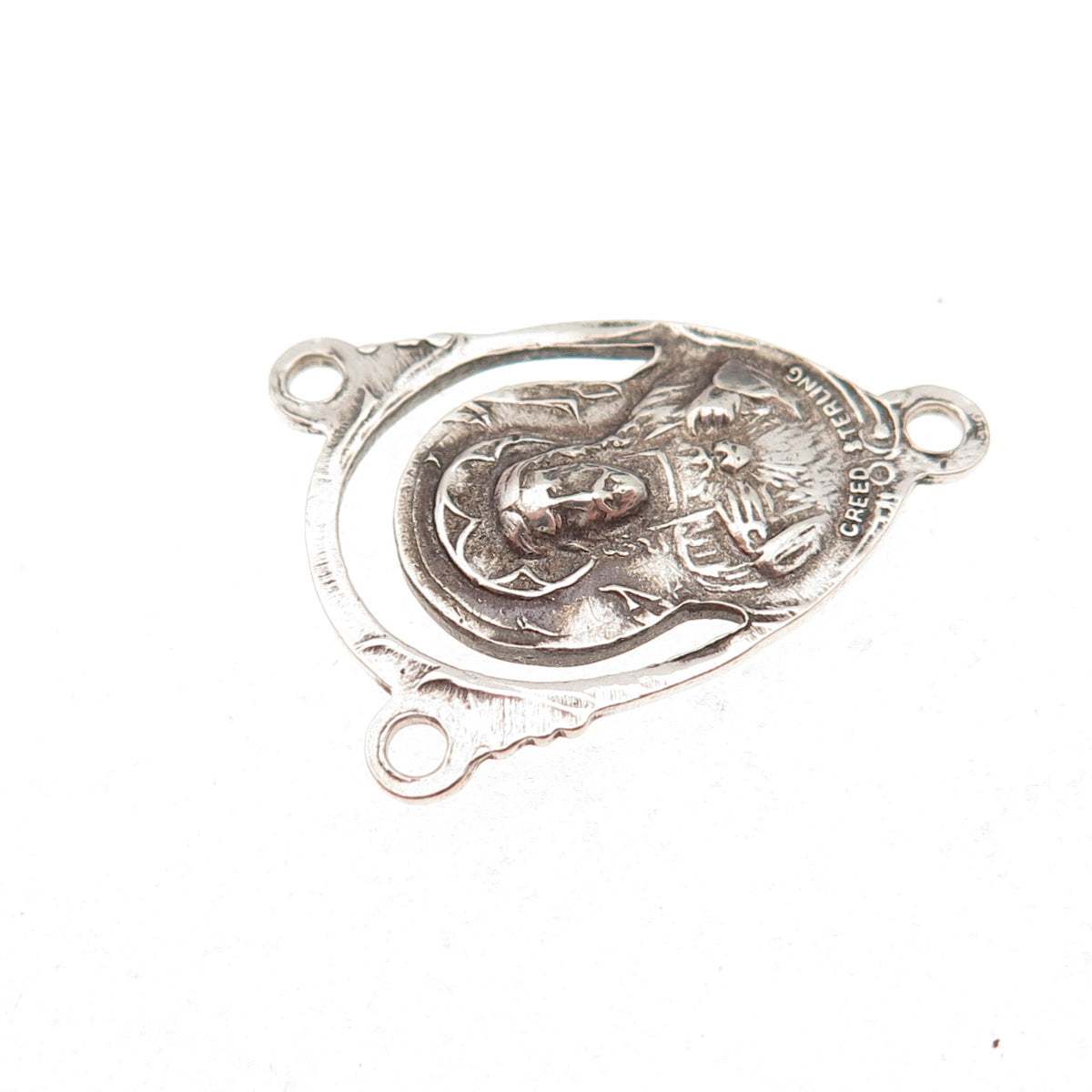 Creed 925 Sterling Silver Antique Art Deco St. Mary & Jesus Rosary Chain Pendant