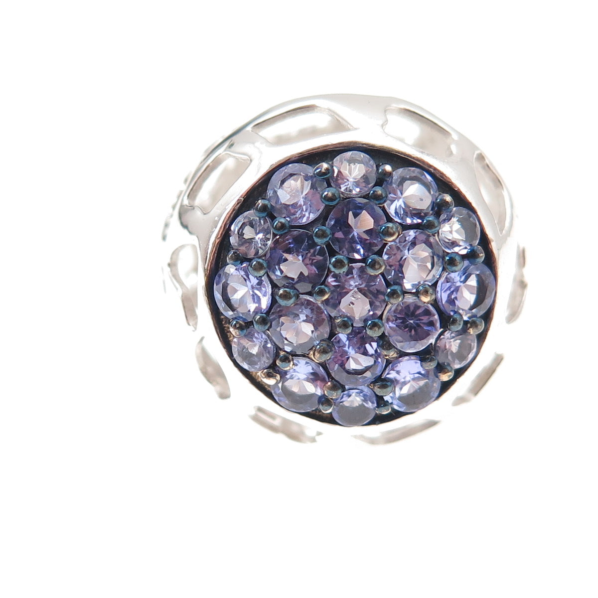 925 Sterling Silver Real Round-Cut Tanzanite Ornate Ball Ring Size 5.25