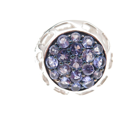 925 Sterling Silver Real Round-Cut Tanzanite Ornate Ball Ring Size 5.25