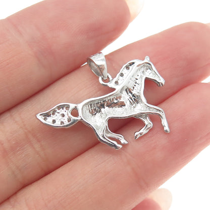 925 Sterling Silver Real Round-Cut Diamond Wild Horse Pendant