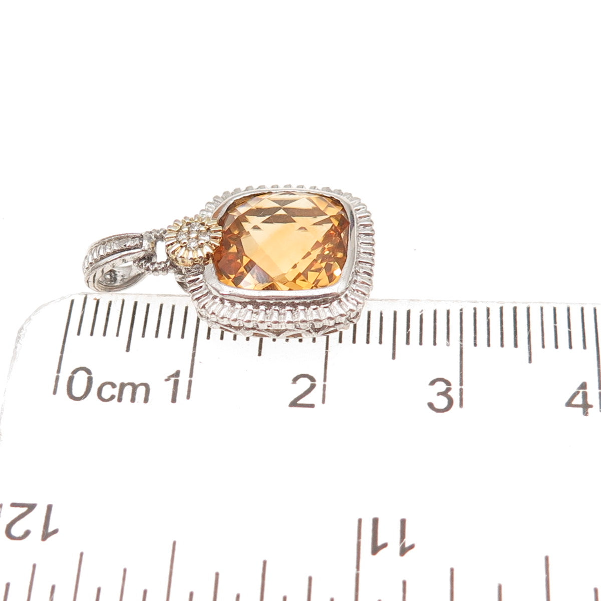 925 Sterling Silver 14K Gold Real Diamond & Citrine Charm Pendant