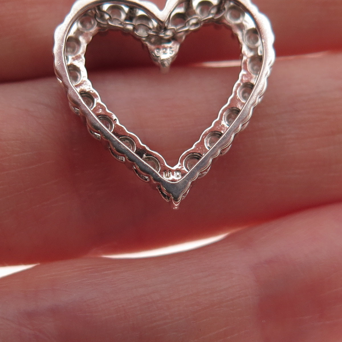 925 Sterling Silver Real Round-Cut Diamond Heart Cable Chain Necklace 18"