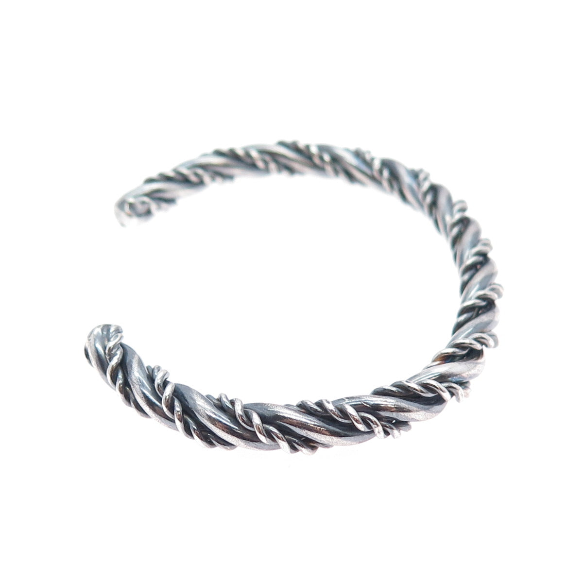 925 Sterling Silver Vintage Modernist Twisted Oxidized Adjustable Bracelet 6.25"