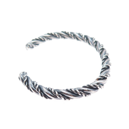 925 Sterling Silver Vintage Modernist Twisted Oxidized Adjustable Bracelet 6.25"