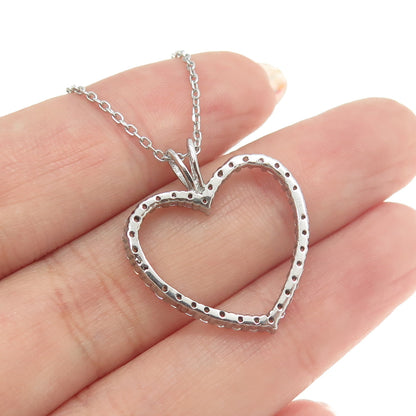 925 Sterling Silver Round-Cut C Z Open Heart Cable Chain Necklace 16-18"