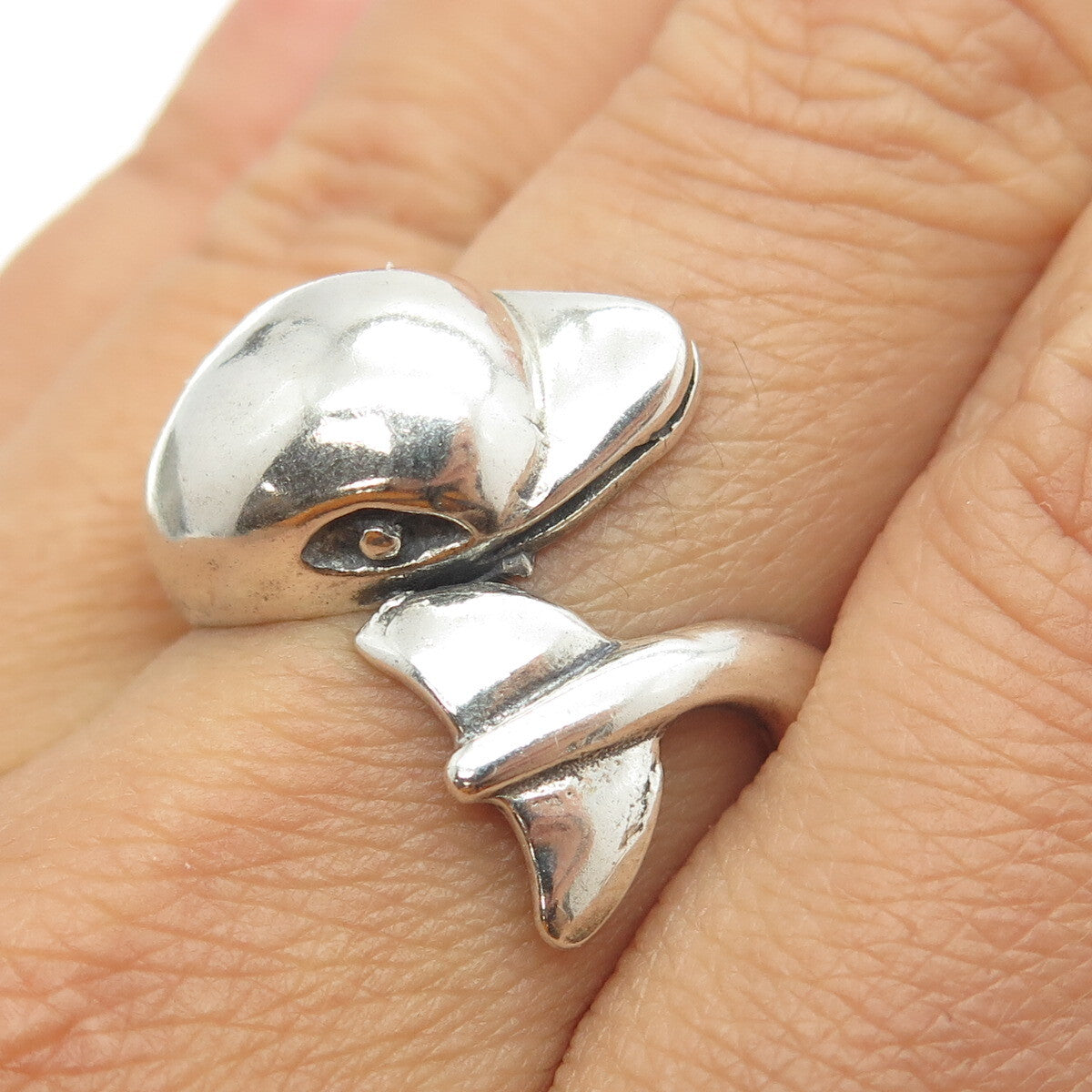 925 Sterling Silver Vintage Friendly Dolphin Adjustable Ring Size 8.5