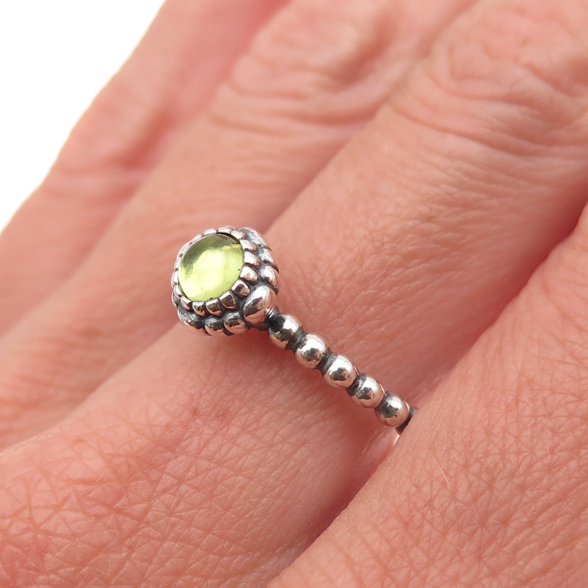 Pandora 925 Sterling Silver Real Peridot August Birthday Blooms Ring Size 8.25