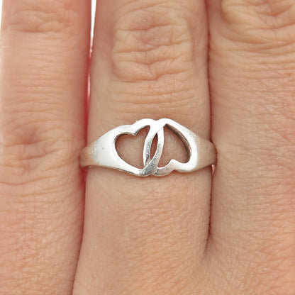 925 Sterling Silver Vintage Couple of Hearts Ring Size 7.25