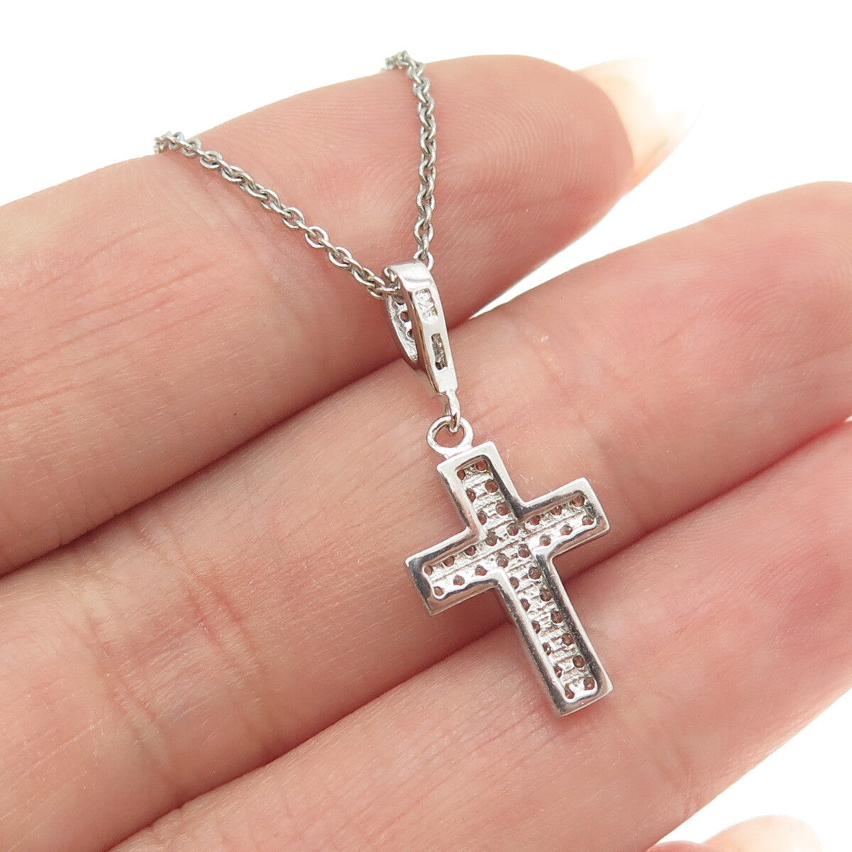 925 Sterling Silver Round-Cut C Z Cross Cable Chain Necklace 16"