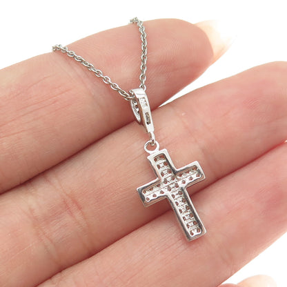 925 Sterling Silver Round-Cut C Z Cross Cable Chain Necklace 16"