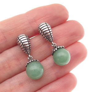 925 Sterling Silver Vintage Real Aventurine Modernist Ball Bead Dangle Earrings