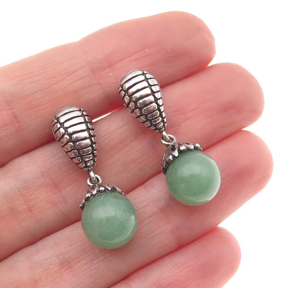 925 Sterling Silver Vintage Real Aventurine Modernist Ball Bead Dangle Earrings