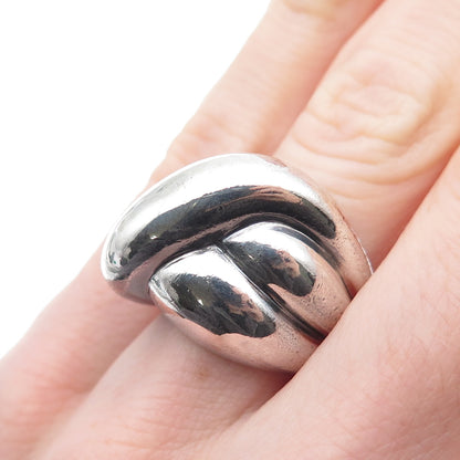 925 Sterling Silver Vintage Modernist Crisscross Dome Oxidized Ring Size 5.5