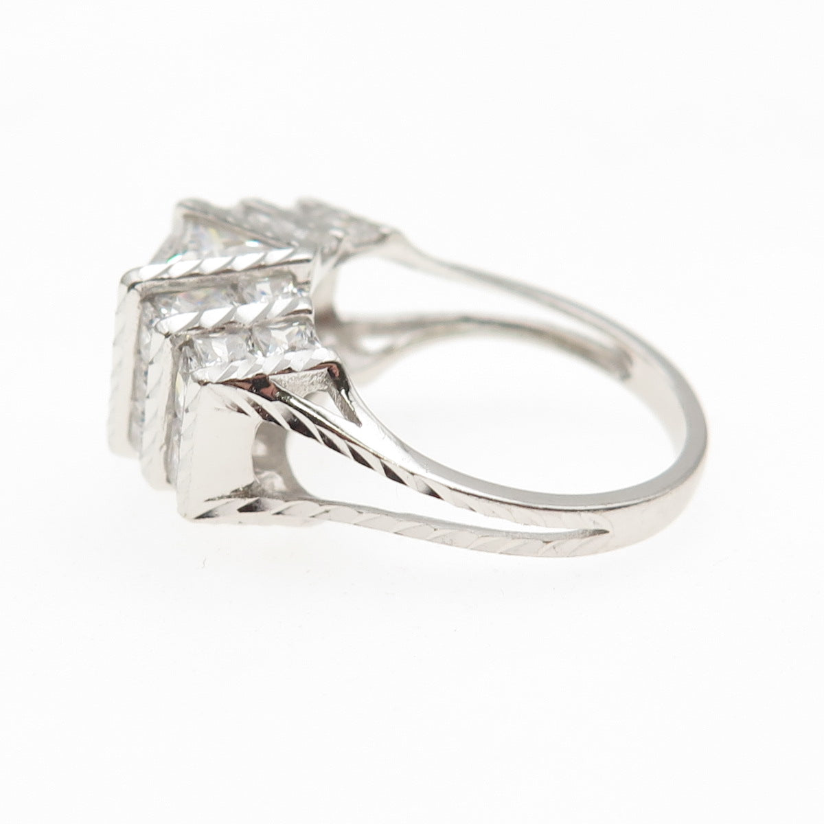 DEE BERKLE 925 Sterling Silver Princess-Cut C Z Engagement Ring Size 8