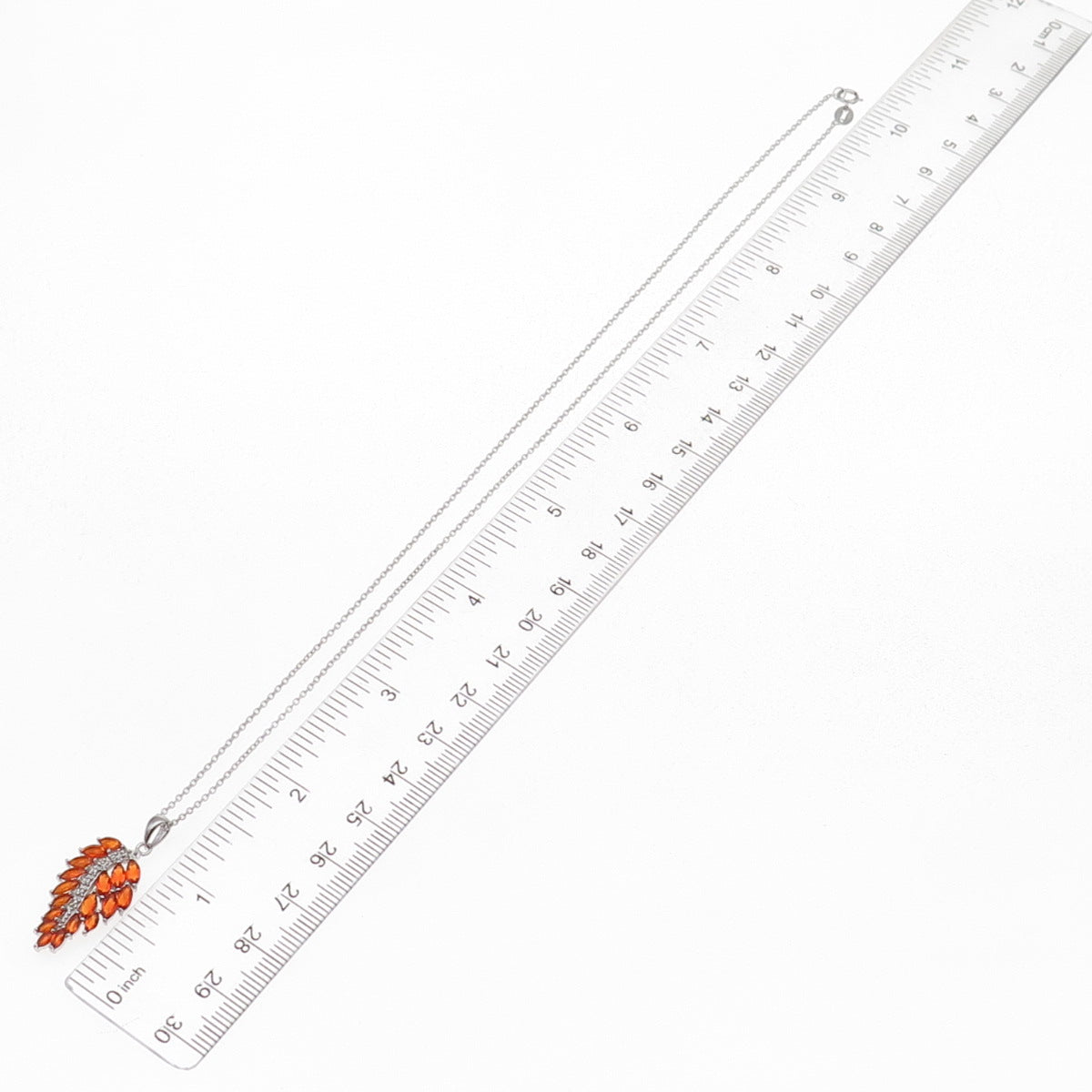 925 Sterling Silver Real Fire Opal & White Topaz Floral Cable Chain Necklace 18"