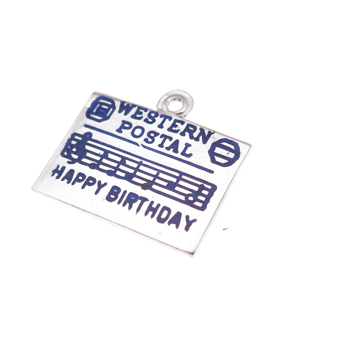 925 Sterling Vintage Enamel Western Postal Happy Birthday Telegram Charm Pendant