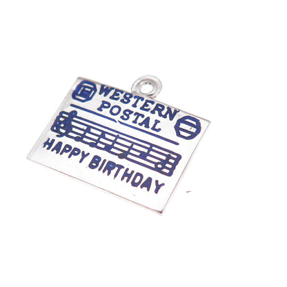 925 Sterling Vintage Enamel Western Postal Happy Birthday Telegram Charm Pendant