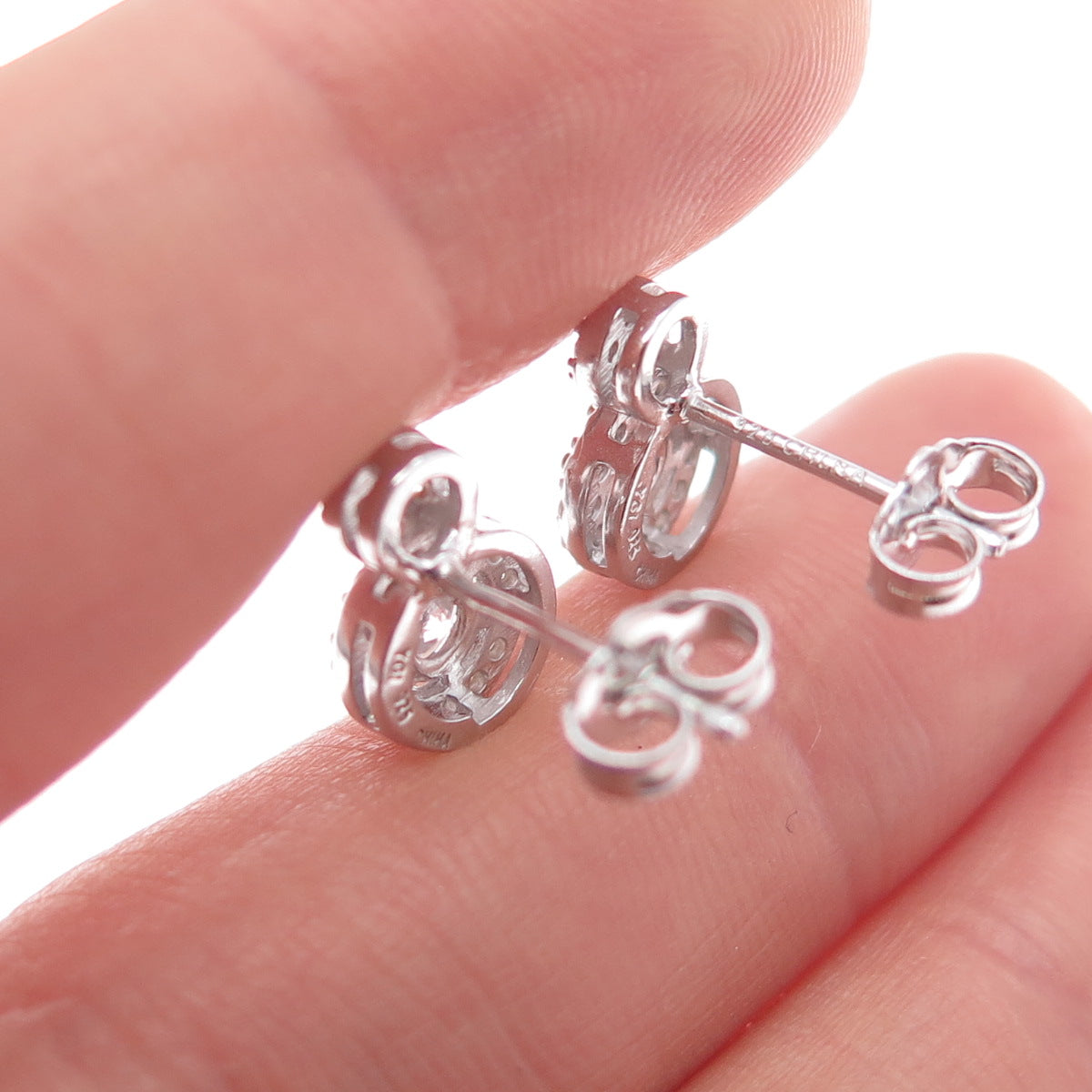 925 Sterling Silver Round-Cut C Z Snowman Stud Earrings