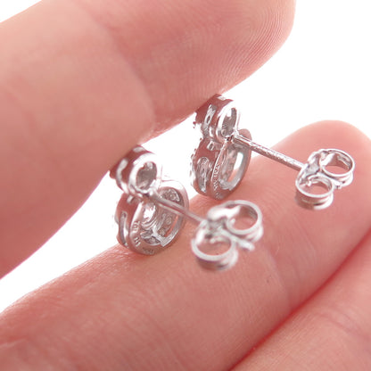 925 Sterling Silver Round-Cut C Z Snowman Stud Earrings