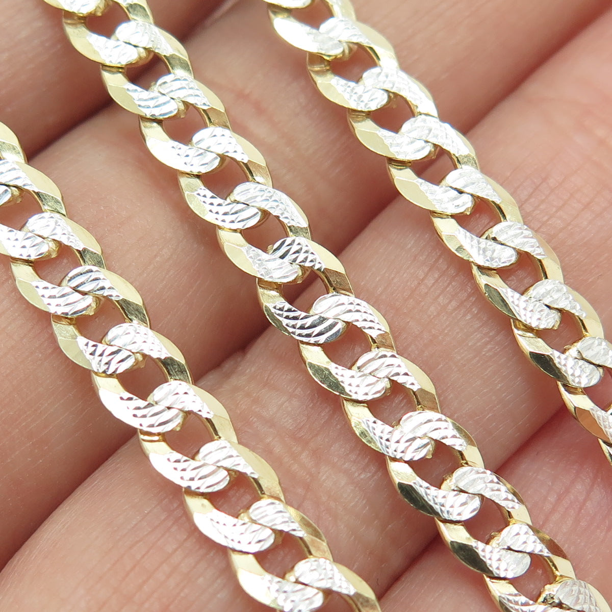 925 Sterling Silver 2-Tone Italy Diamond-Cut Curb Chain Necklace 20"