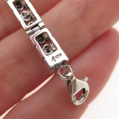 925 Sterling Silver Real Round-Cut Diamond Tennis Link Bracelet 7"