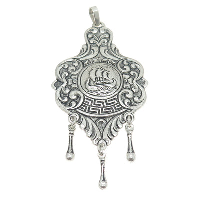 800 Silver Vintage Sailing Ship Chatelaine Pendant