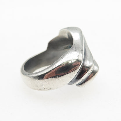 925 Sterling Silver Vintage Mexico Modernist Ribbed Oxidized Ring Size 7