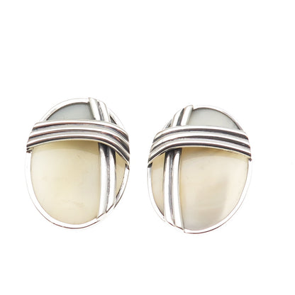 Ture Designs 925 Sterling Silver Vintage Real MOP Modernist Clip On Earrings