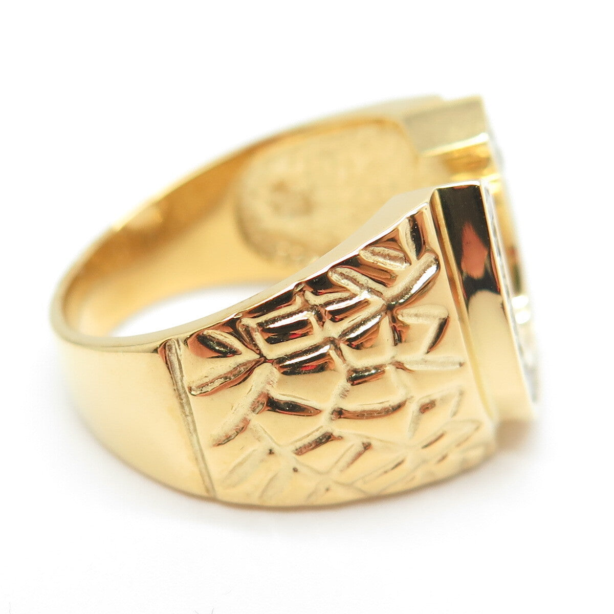 925 Sterling Silver Gold Plated Round-Cut Shaped C Z Horseshoe Ring Size 8.25