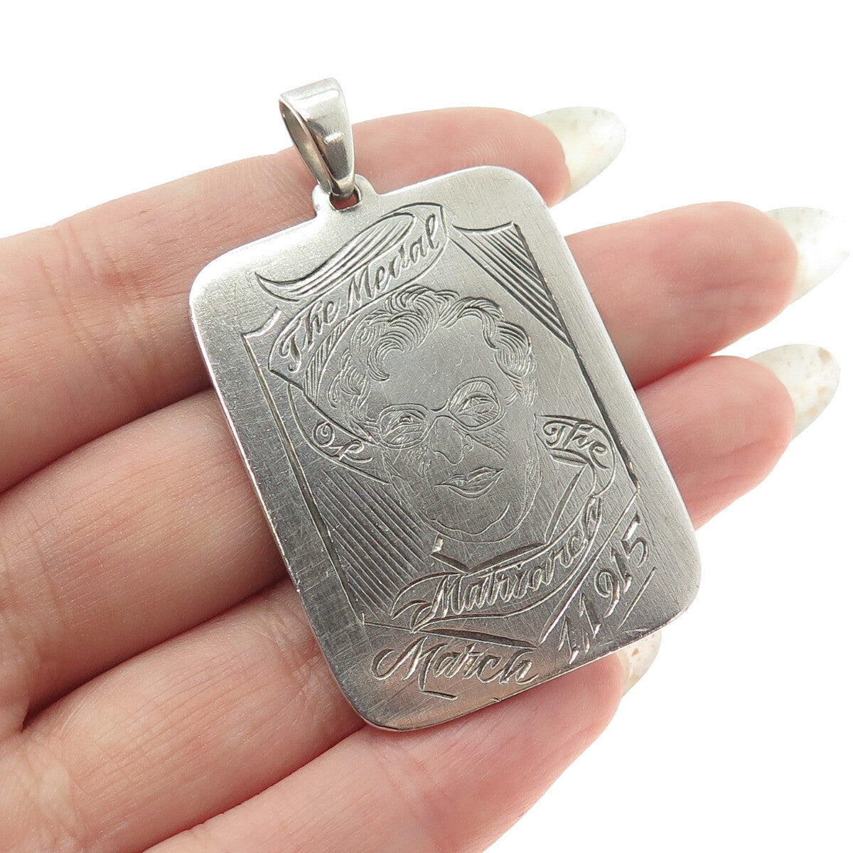 925 Sterling Silver Antique 1915 "The Medal of The Matriarch" Engraved Pendant