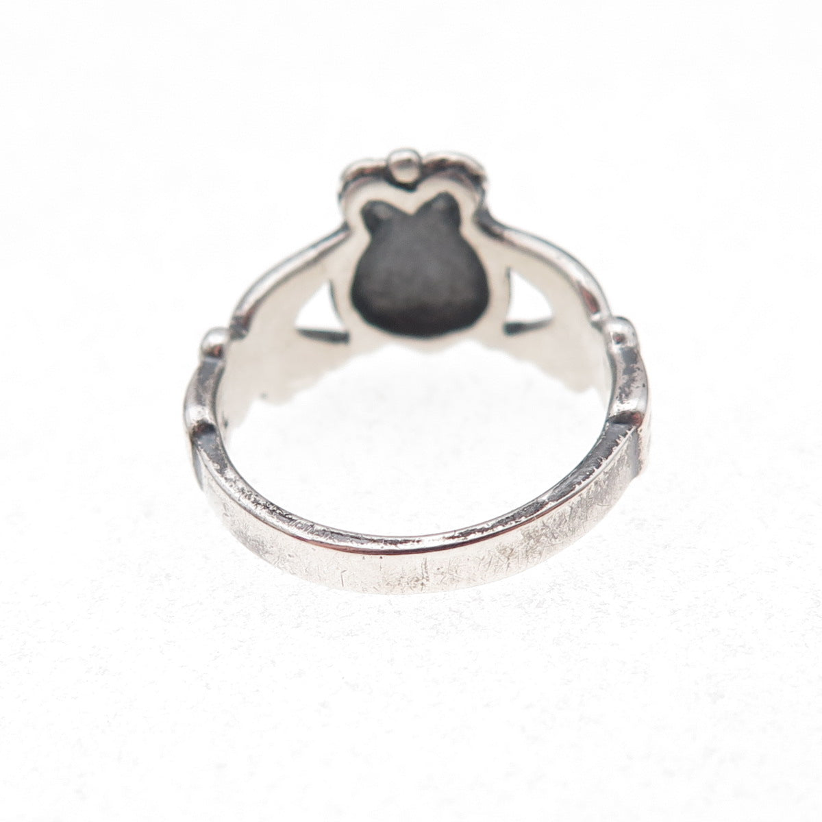 Peter Stone 925 Sterling Silver Vintage Irish Claddagh Oxidized Ring Size 4