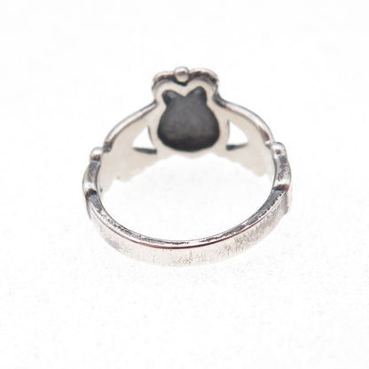 Peter Stone 925 Sterling Silver Vintage Irish Claddagh Oxidized Ring Size 4