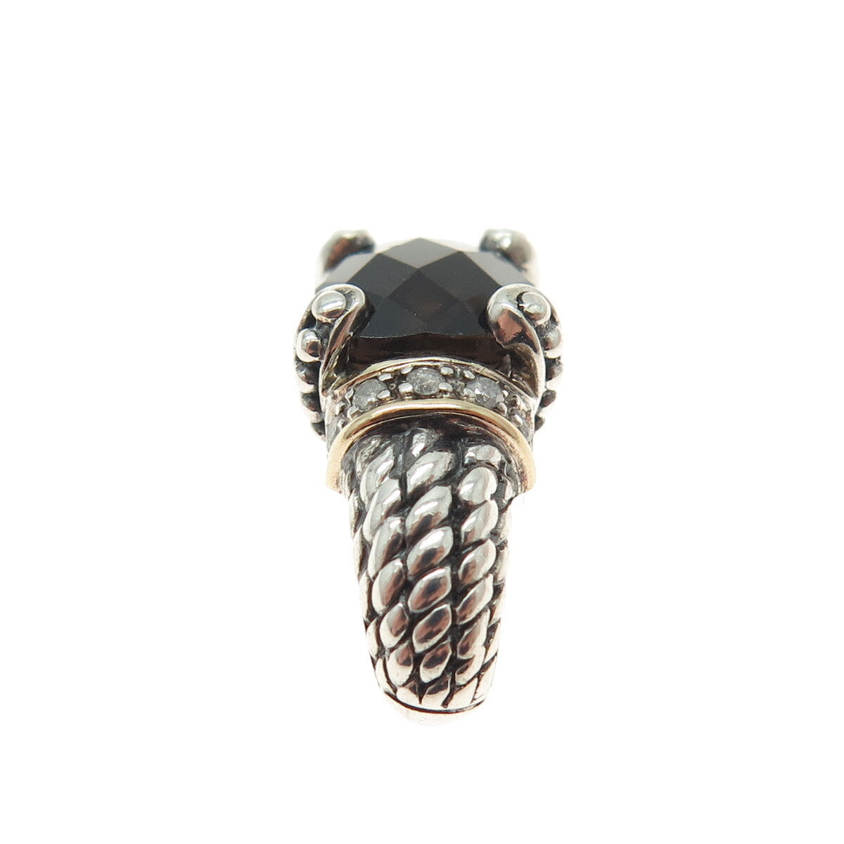 TOWN & COUNTRY 14K Gold Sterling Silver Real Diamond Smoky Quartz Mini Pendant