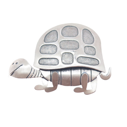 BEAU 925 Sterling Silver Vintage Turtle Cartoon Character Oxidized Pin Brooch