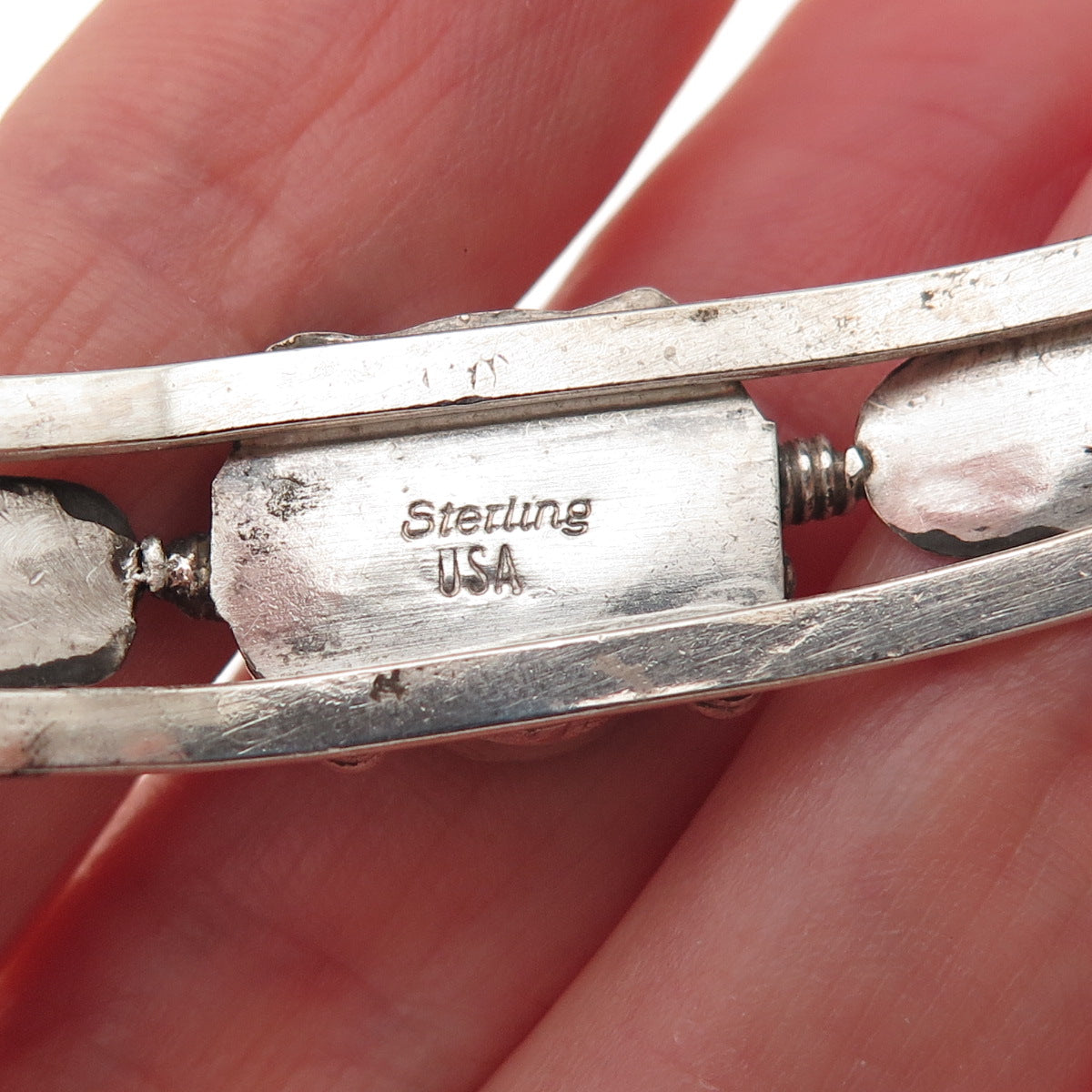 Old Pawn 925 Sterling Silver Vintage Lapis Feather Adjustable Bracelet 6.25"