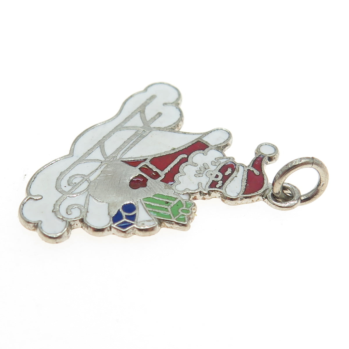 925 Sterling Silver Antique Art Deco Colorful Enamel Santa in a Sleigh Pendant