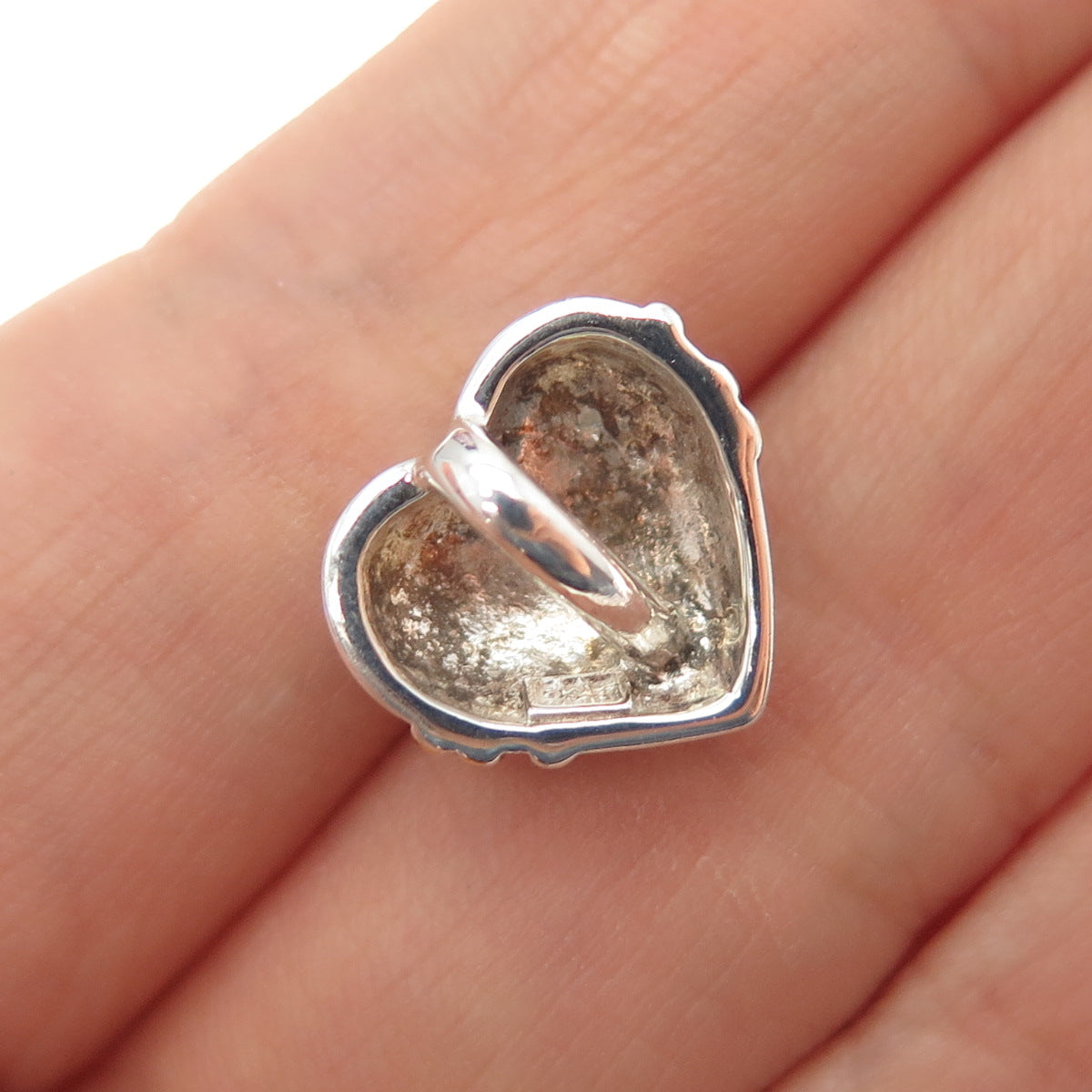 925 Sterling Silver 2-Tone Vintage Healing Heart Mini Slide Charm Pendant