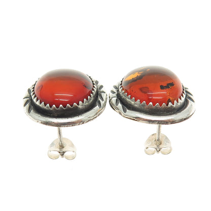 JASON LIVINGSTON NAVAJO Old Pawn Sterling Vintage Southwestern Amber Earrings