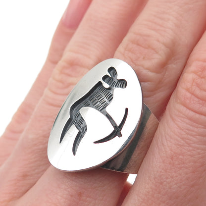 925 Sterling Silver Vintage Tribal Hunter Oxidized Ring Size 8.5