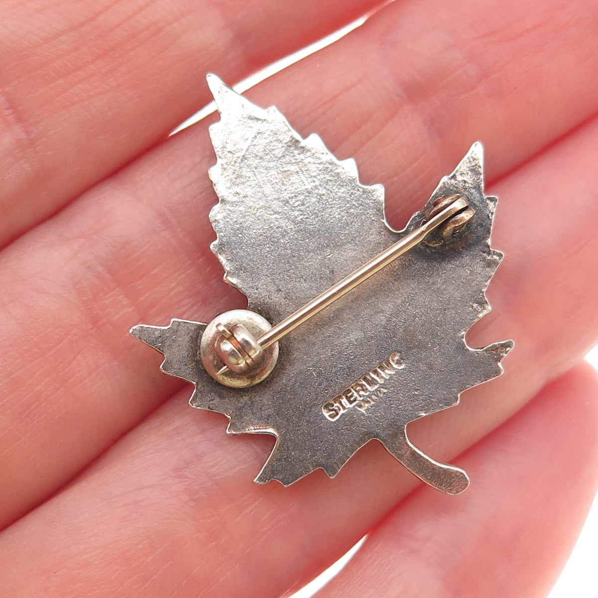 925 Sterling Silver Antique Art Deco Enamel Niagara Falls Maple Leaf Pin Brooch