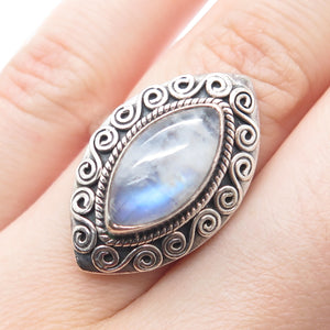 DOUG PAULUS 925 Sterling Silver Vintage Real Moonstone Spiral Ring Size 7.25