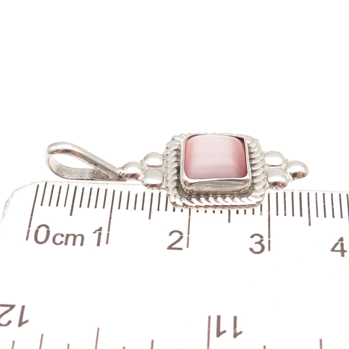 925 Sterling Silver Vintage Mexico Real Pink Mother-of-Pearl Charm Pendant