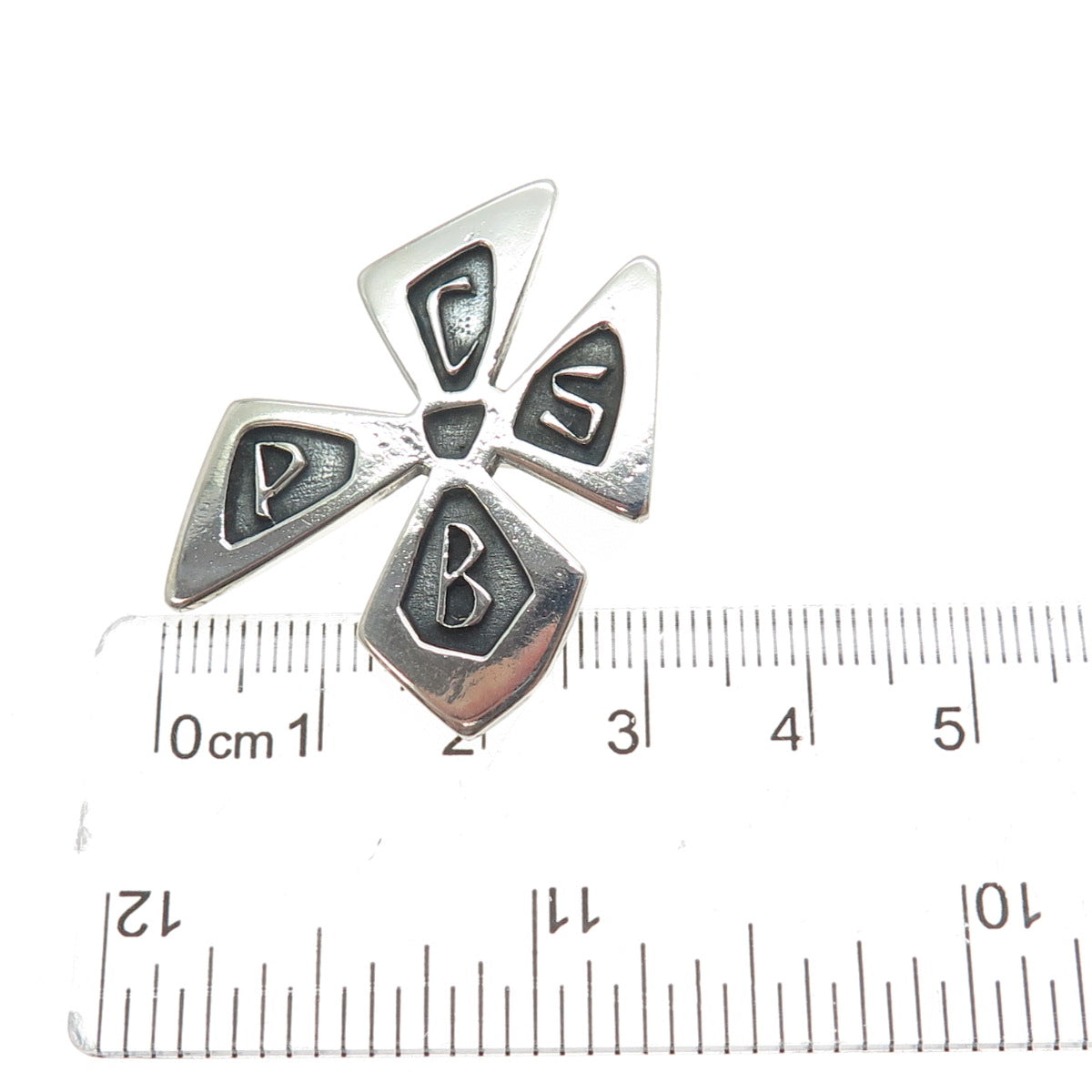 925 Sterling Silver Vintage PCSB School Flower Oxidized Pin Brooch