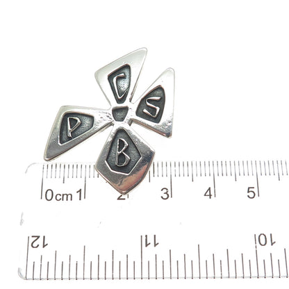 925 Sterling Silver Vintage PCSB School Flower Oxidized Pin Brooch