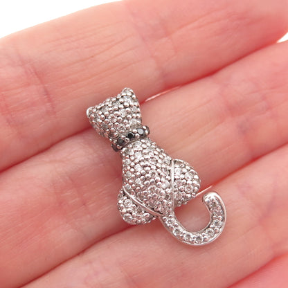 925 Sterling Silver Round-Cut Black & White C Z Cat Slide Charm Pendant