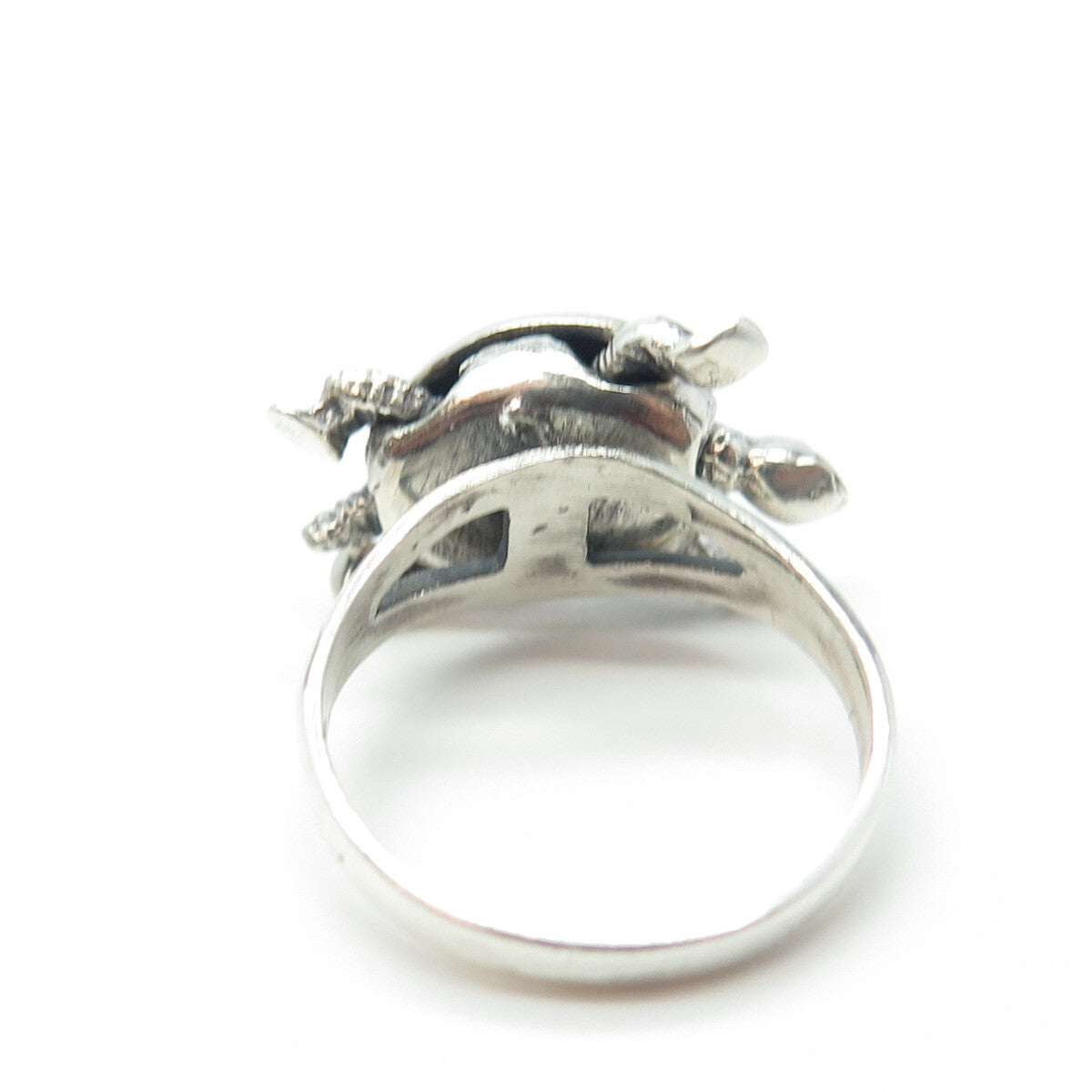 925 Sterling Silver Vintage Real Black Onyx Gemstone Turtle Ring Size 6.75
