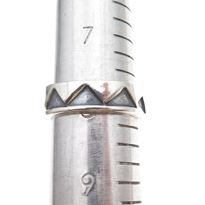 925 Sterling Silver Vintage Mexico Modernist Zig Zag Oxidized Band Ring Size 8