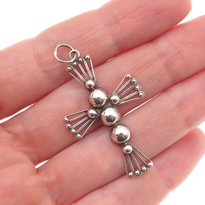 925 Sterling Silver Vintage Mexico Cross Beaded Oxidized Charm Pendant