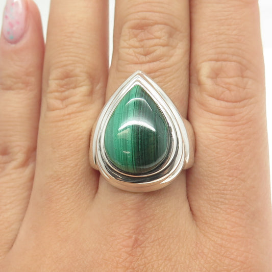 925 Sterling Silver Vintage Real Malachite Teardrop Ring Size 9.25