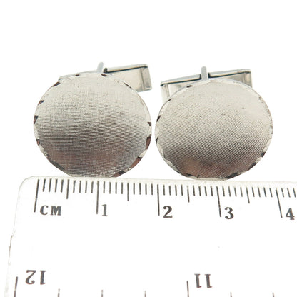 925 Sterling Silver Vintage Textured Round Cufflinks PAT. 2,974,38